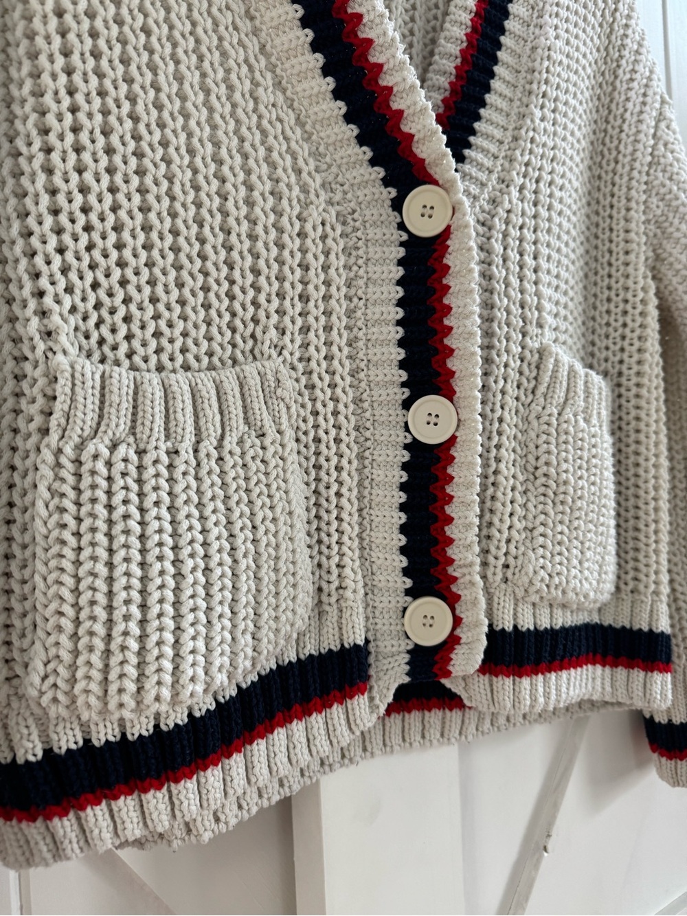 Zara Americana Chunky Knit Cream Cardigan Varsity Stripe Sweater - Picture 7 of 7